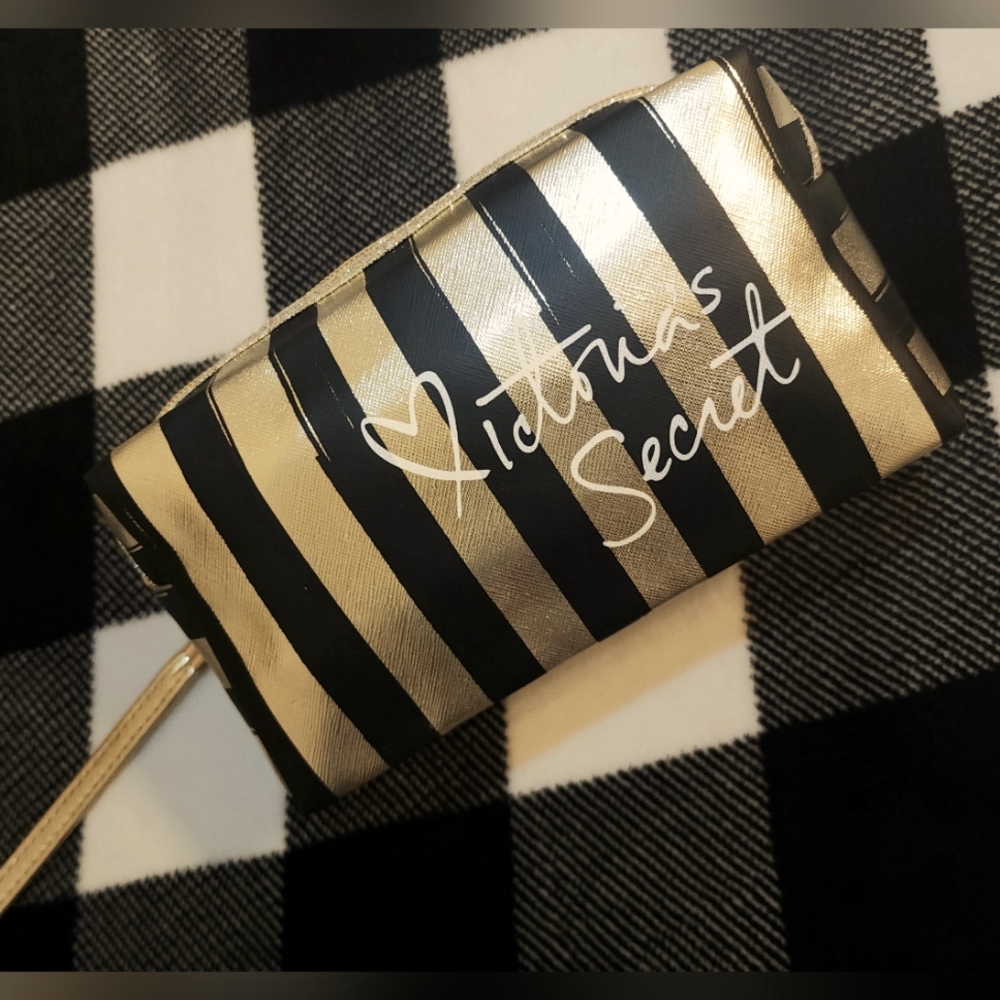 Brand New! Victoria's Secret Gold, Black and Glitter Cosmetic Bag Clutch!